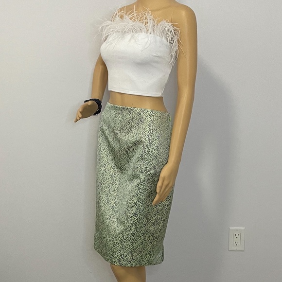 Gorgeous neon green navy gray tiny square jacquard pencil skirt with neon lining - Picture 7 of 13